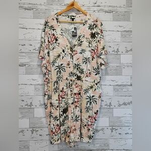 Torrid Button Front Romper 2X Tropical Palm Trees Side Pockets V Neck Resort